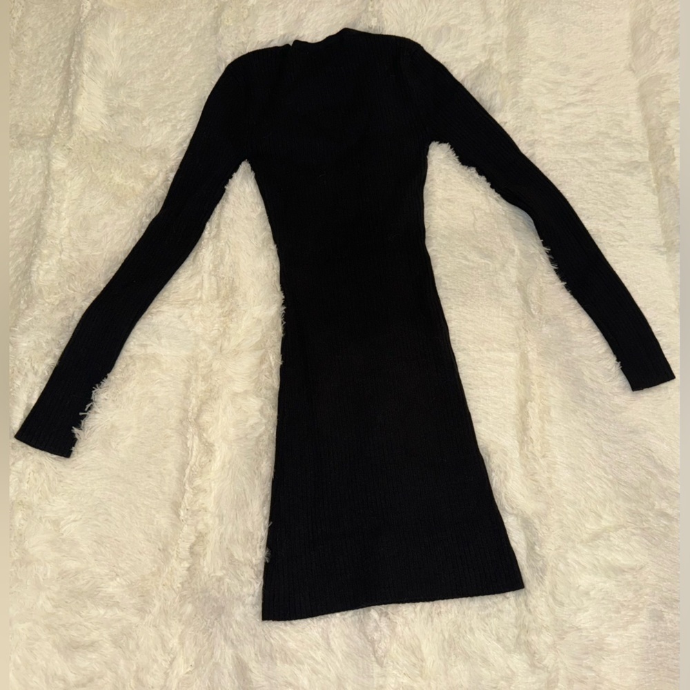 NEW Good American Cozy Rib Long Sleeve Minidress Black Small - Picture 10 of 11